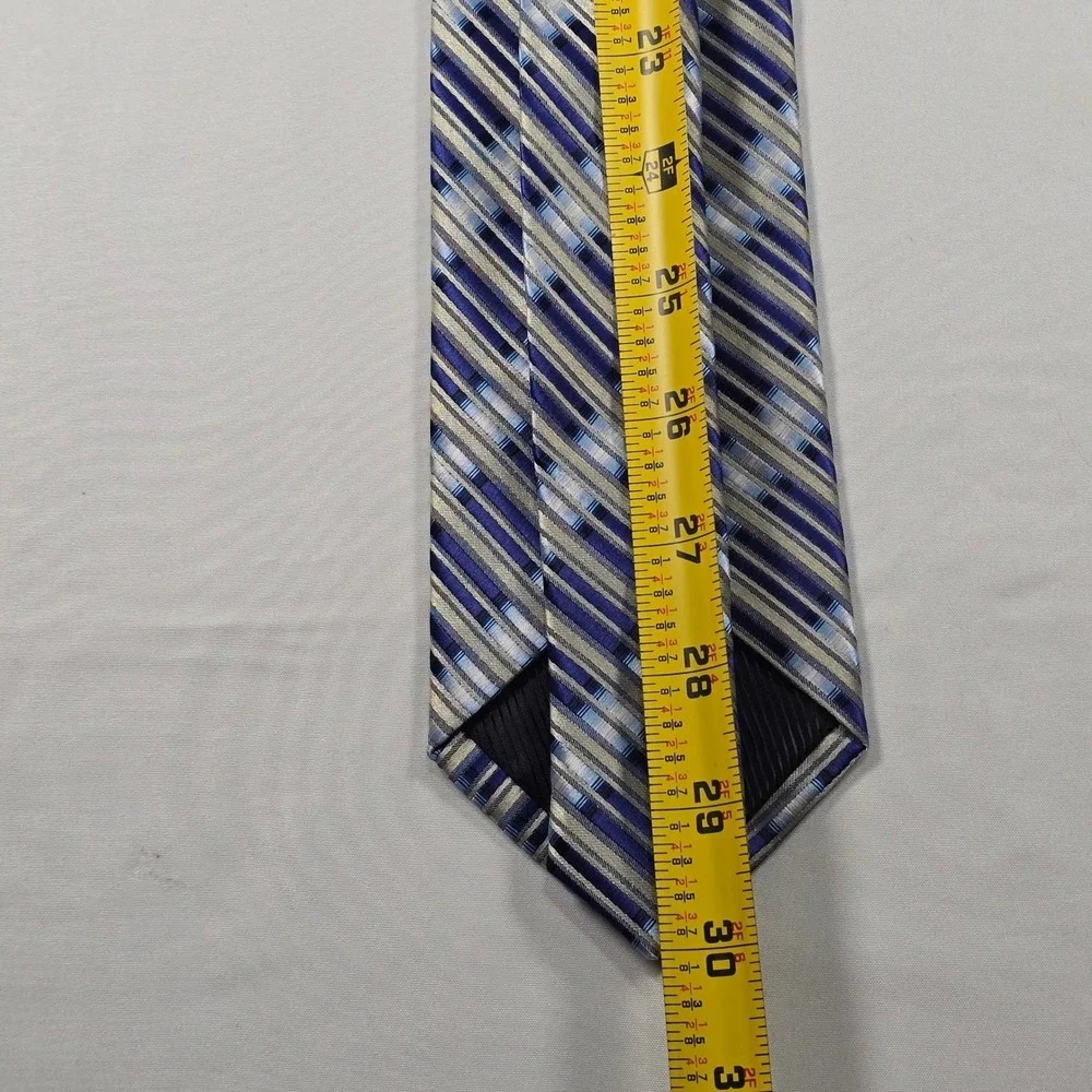 Corsicano Mens Blue Silver Striped Microfiber‎ Handmade Necktie Classic Tie